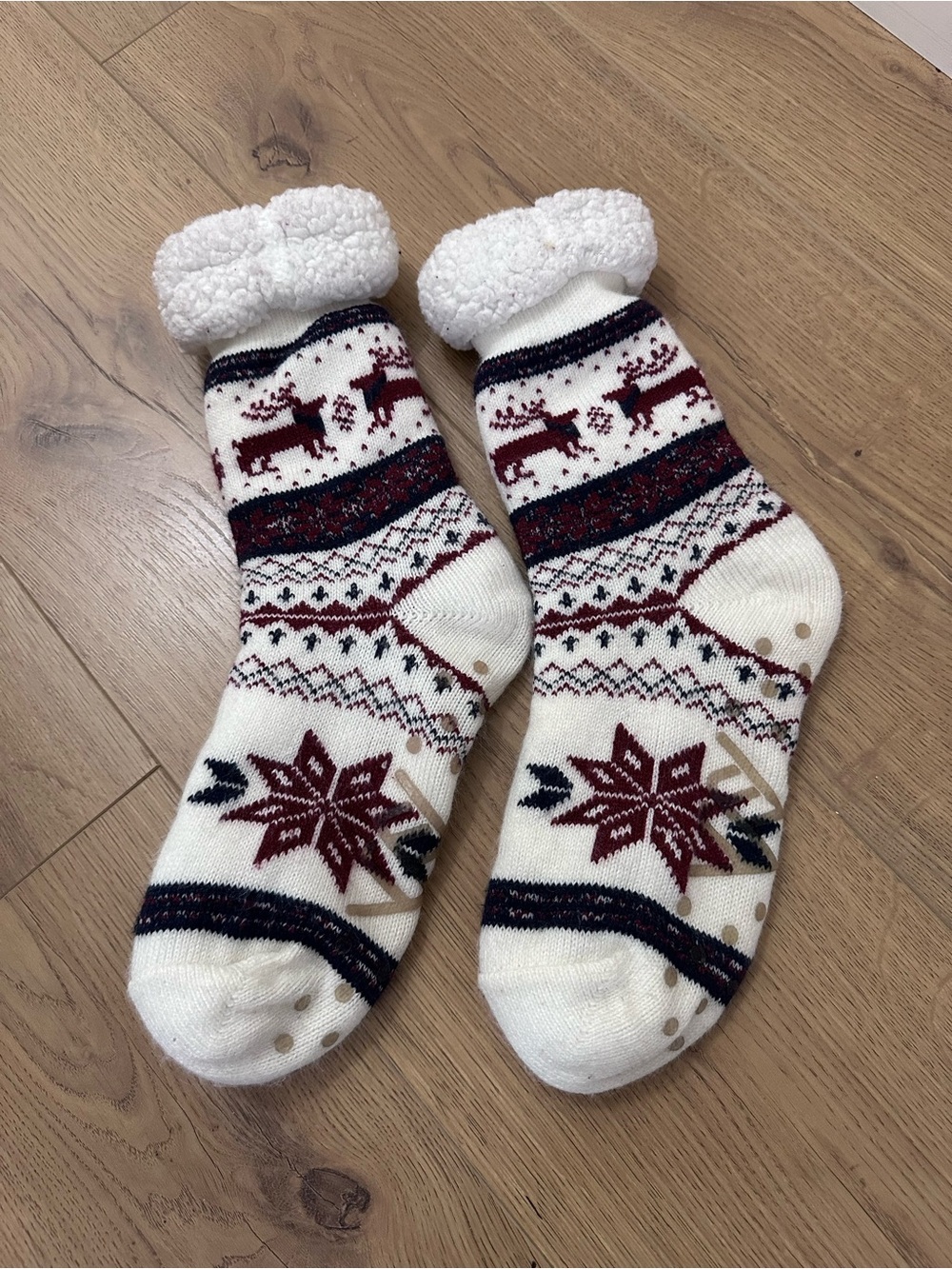 Sherpa Lined Slipper Socks Women Non Slip Winter Cozy Nordic Reindeer Snowflake